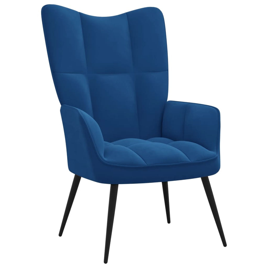 Relaxstoel met voetenbank fluweel blauw 1 Blauw
