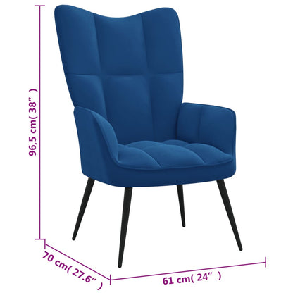 Relaxstoel met voetenbank fluweel blauw 1 Blauw