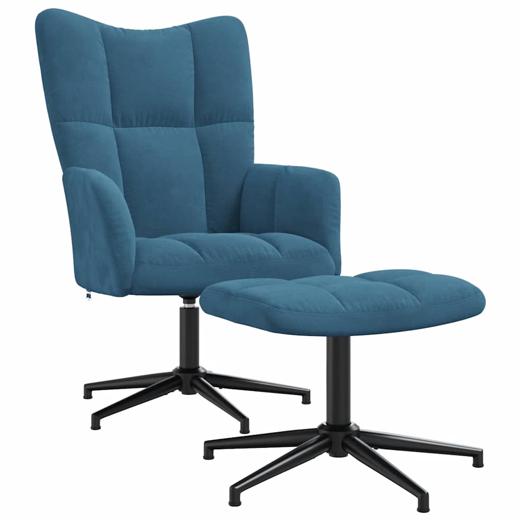 Relaxstoel Met Voetenbank Fluweel Blauw Met voetensteun