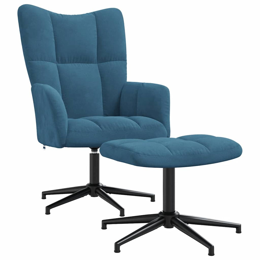 Relaxstoel Met Voetenbank Fluweel Blauw Met voetensteun
