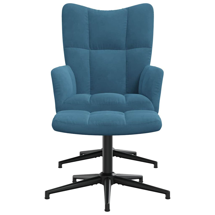 Relaxstoel Met Voetenbank Fluweel Blauw Met voetensteun