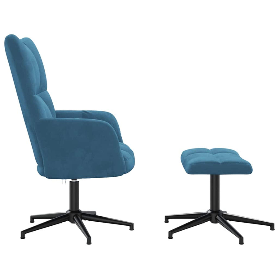 Relaxstoel Met Voetenbank Fluweel Blauw Met voetensteun