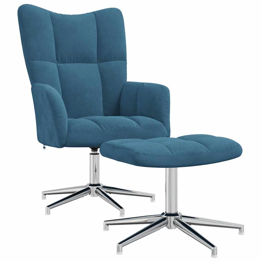 Relaxstoel Met Voetenbank Fluweel Blauw Met voetensteun
