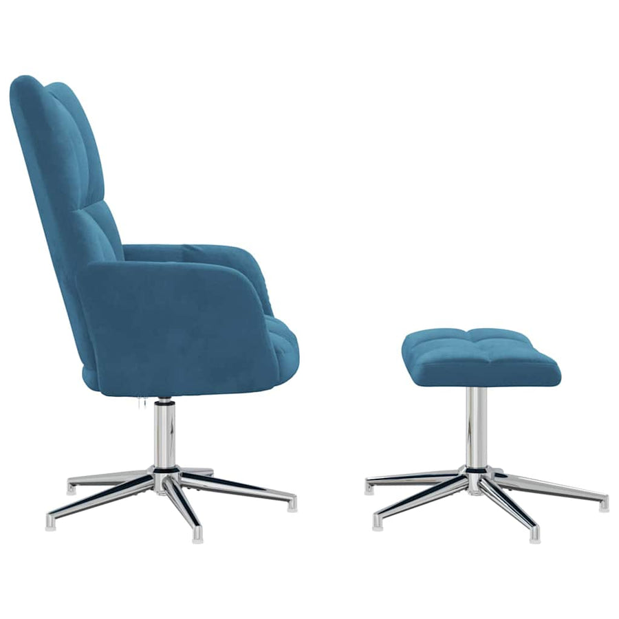 Relaxstoel Met Voetenbank Fluweel Blauw Met voetensteun