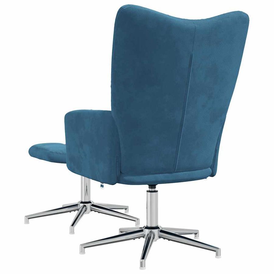 Relaxstoel Met Voetenbank Fluweel Blauw Met voetensteun