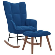 Schommelstoel met krukje blauw fluweel 61x78x98 cm