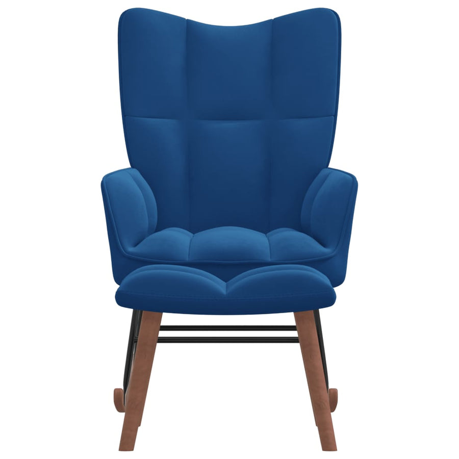 Schommelstoel Met Voetenbank Fluweel Blauw Met voetensteun