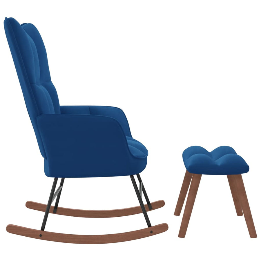 Schommelstoel Met Voetenbank Fluweel Blauw Met voetensteun