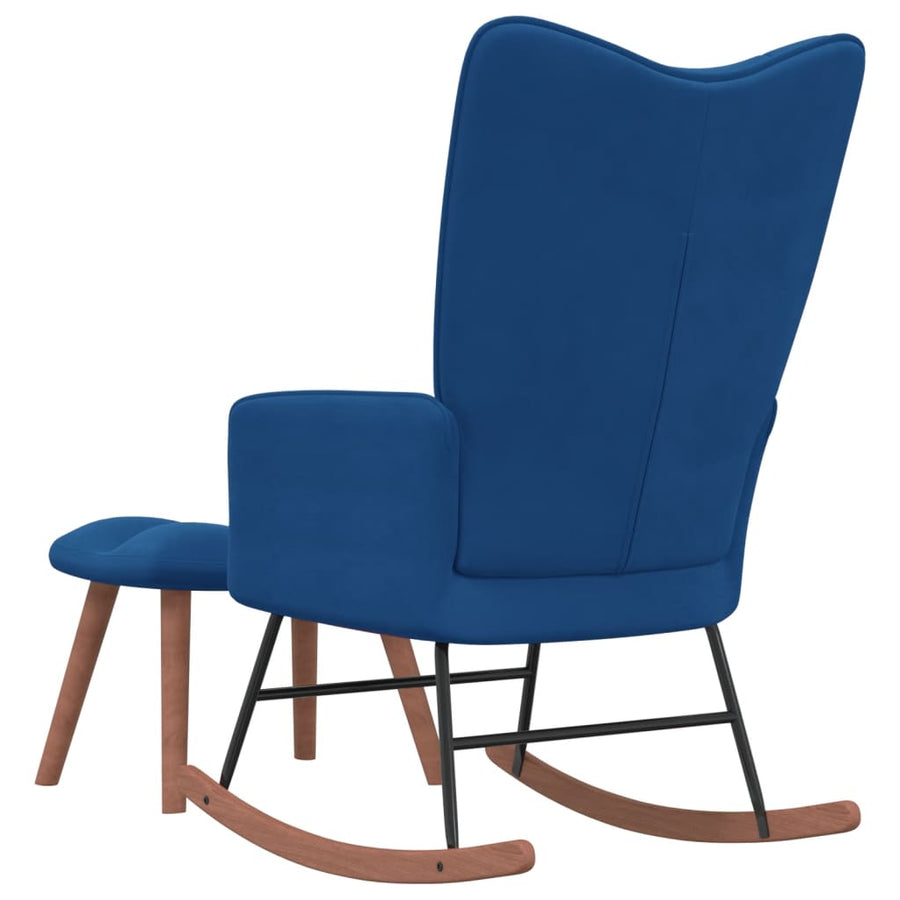 Schommelstoel Met Voetenbank Fluweel Blauw Met voetensteun
