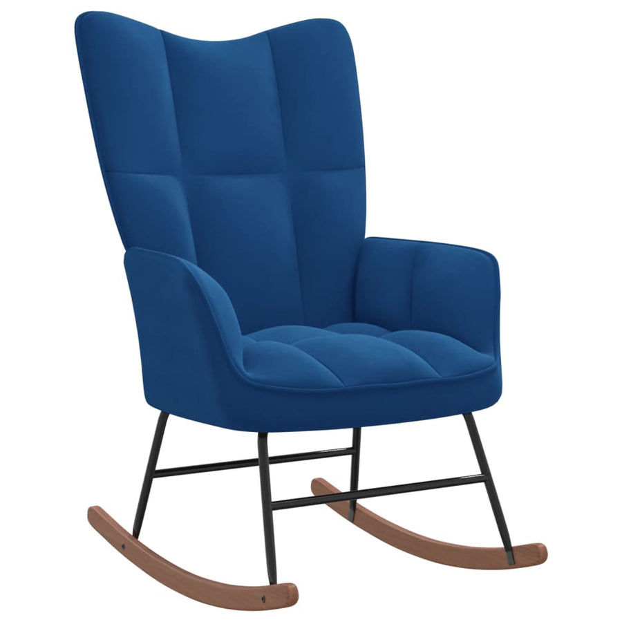 Schommelstoel Met Voetenbank Fluweel Blauw Met voetensteun