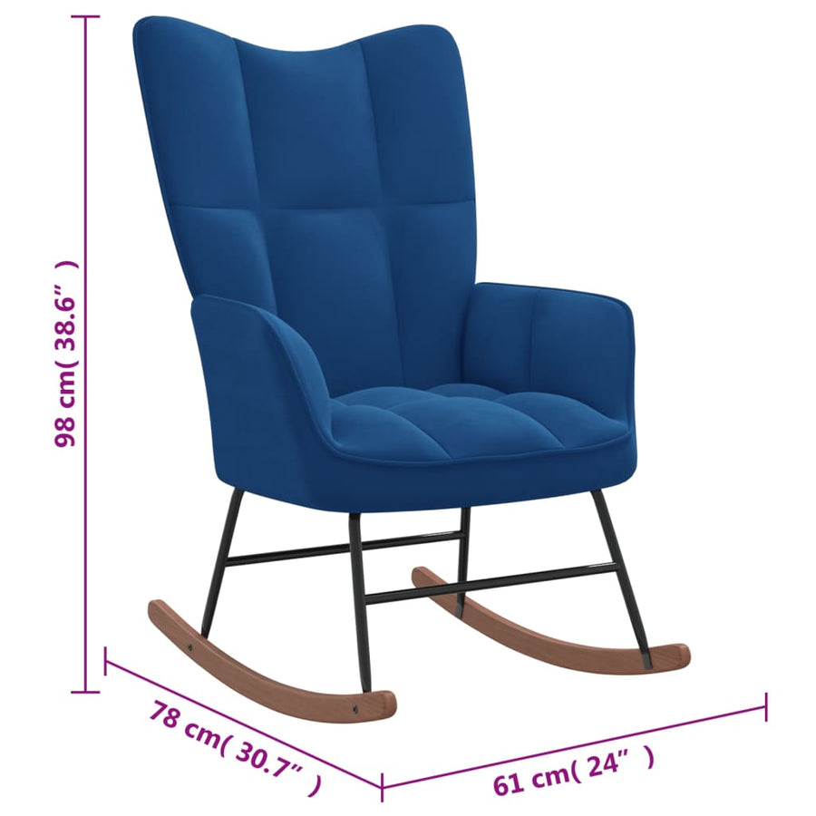 Schommelstoel Met Voetenbank Fluweel Blauw Met voetensteun