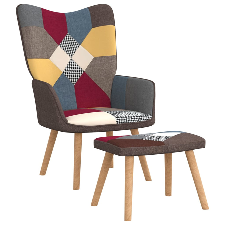 Relaxstoel Met Voetenbank Patchwork Stof Grijs Met voetensteun