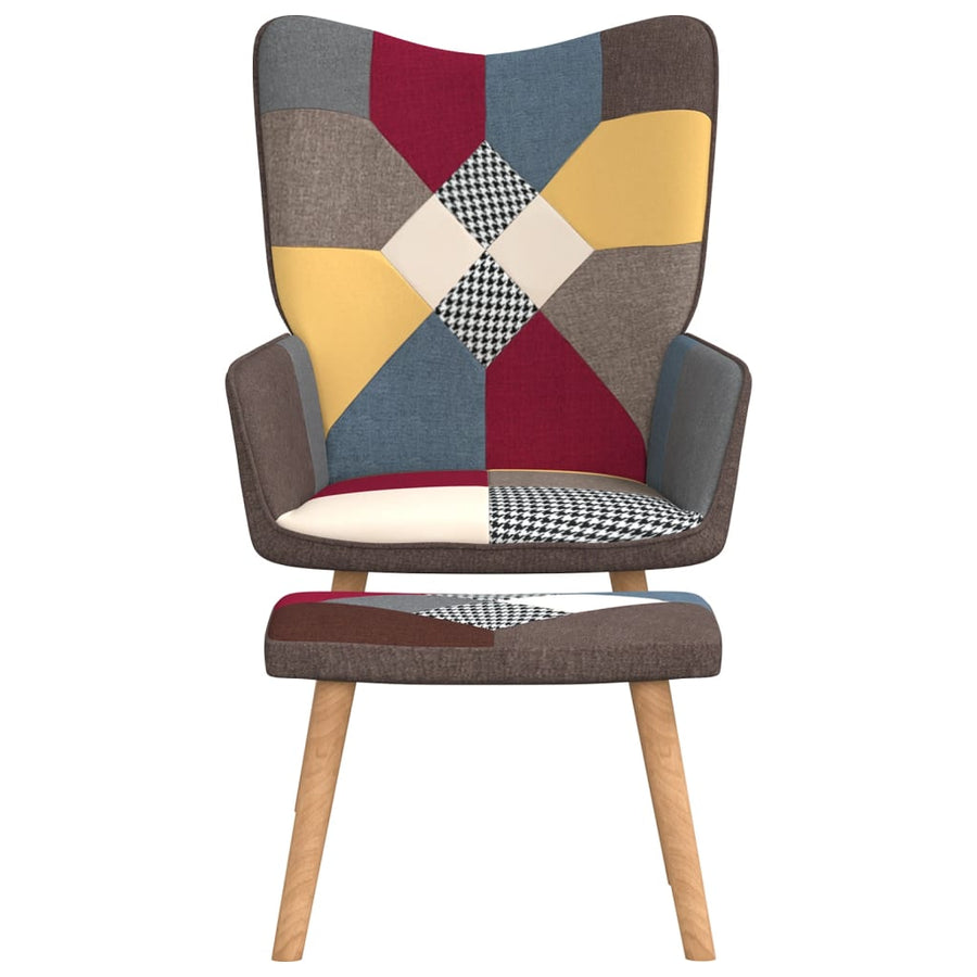 Relaxstoel Met Voetenbank Patchwork Stof Grijs Met voetensteun