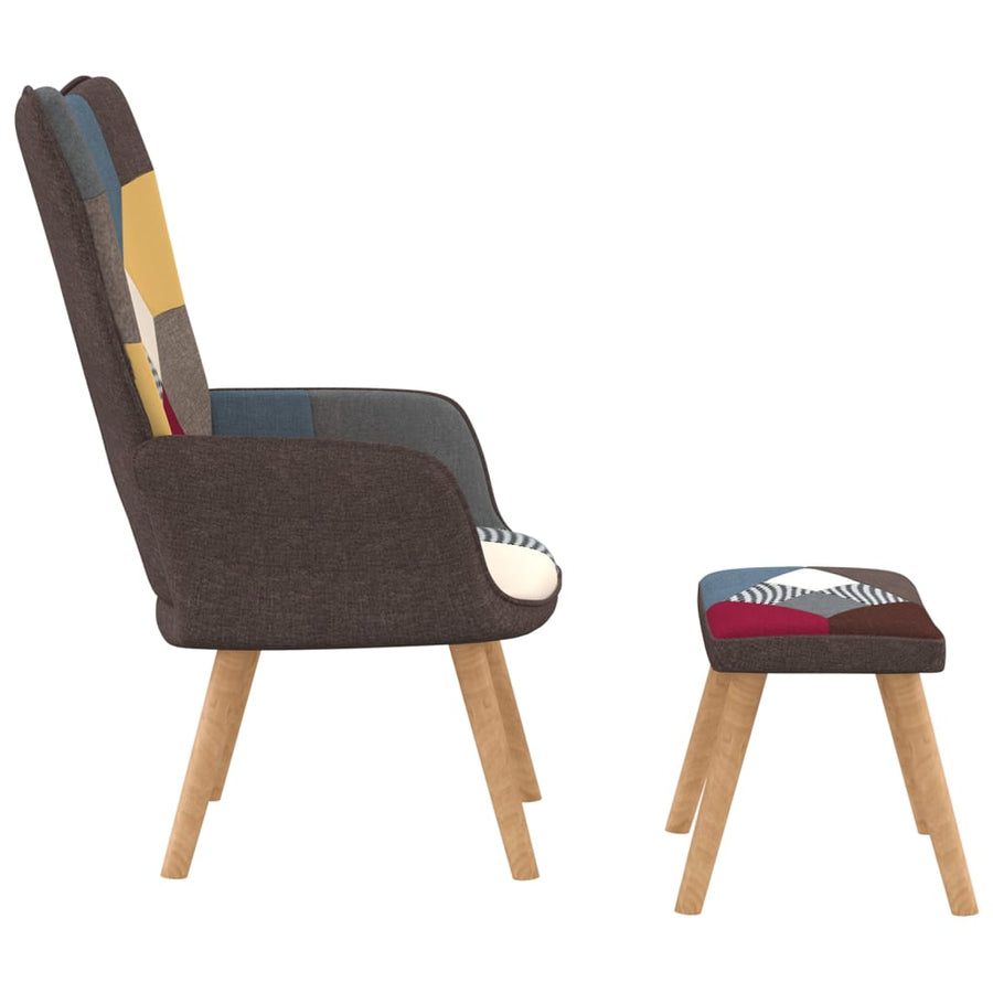 Relaxstoel Met Voetenbank Patchwork Stof Grijs Met voetensteun