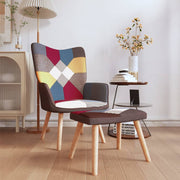 Relaxstoel met voetenbank patchwork stof grijs