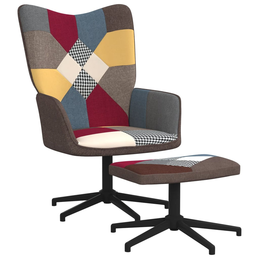 Relaxstoel Met Voetenbank Patchwork Stof Grijs en zwart Met voetensteun