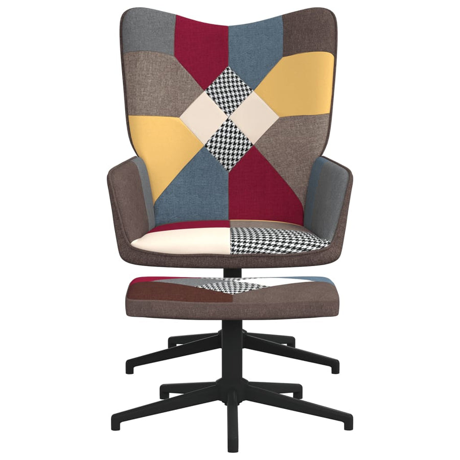 Relaxstoel Met Voetenbank Patchwork Stof Grijs en zwart Met voetensteun