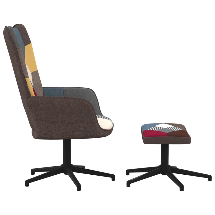 Relaxstoel Met Voetenbank Patchwork Stof Grijs en zwart Met voetensteun