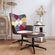 Relaxstoel met voetenbank patchwork stof grijs zwart