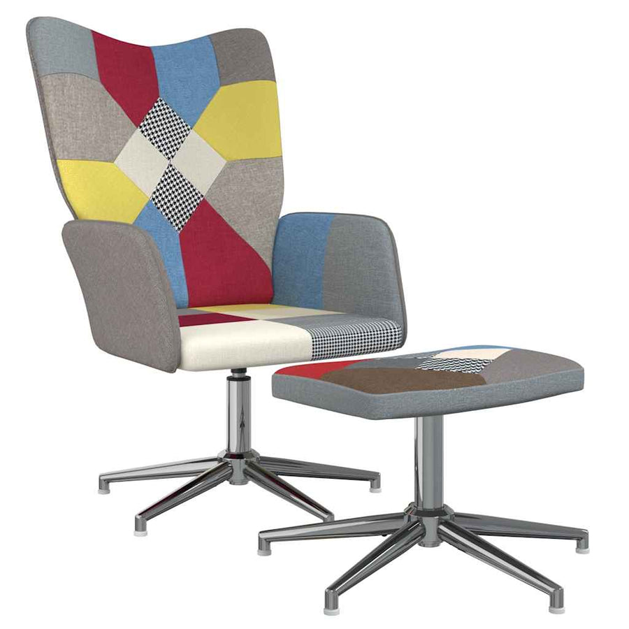 Relaxstoel Met Voetenbank Patchwork Stof 1 Grijs Met voetensteun