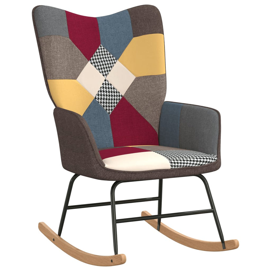 Schommelstoel Patchwork Stof Grijs Zonder voetensteun