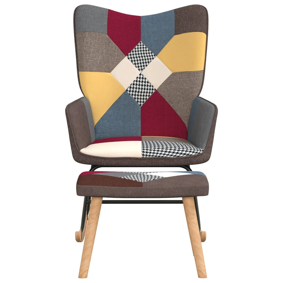 Schommelstoel Met Voetenbank Patchwork Stof Grijs Met voetensteun