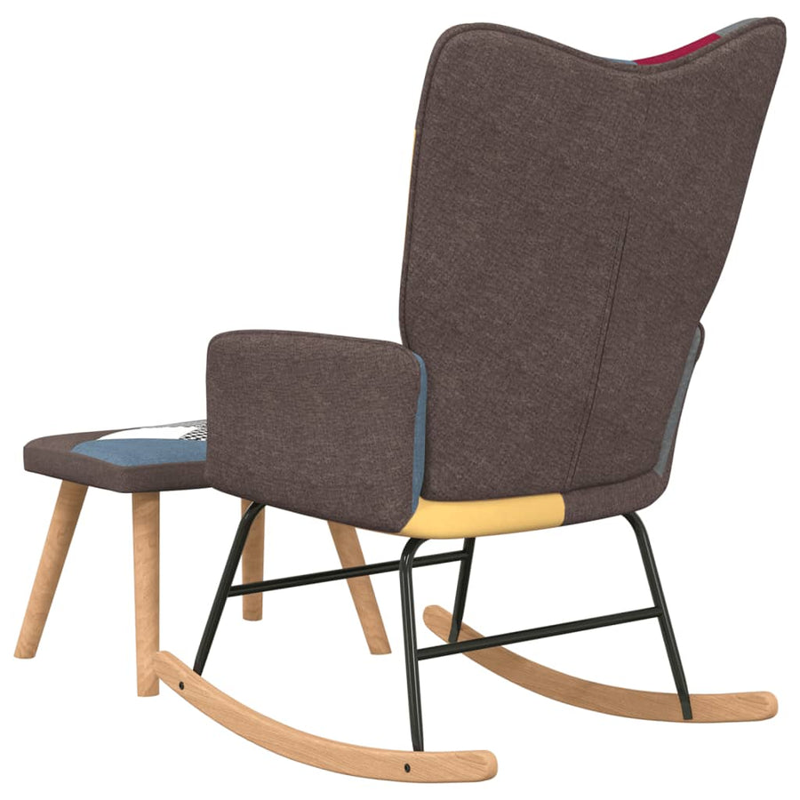 Schommelstoel Met Voetenbank Patchwork Stof Grijs Met voetensteun