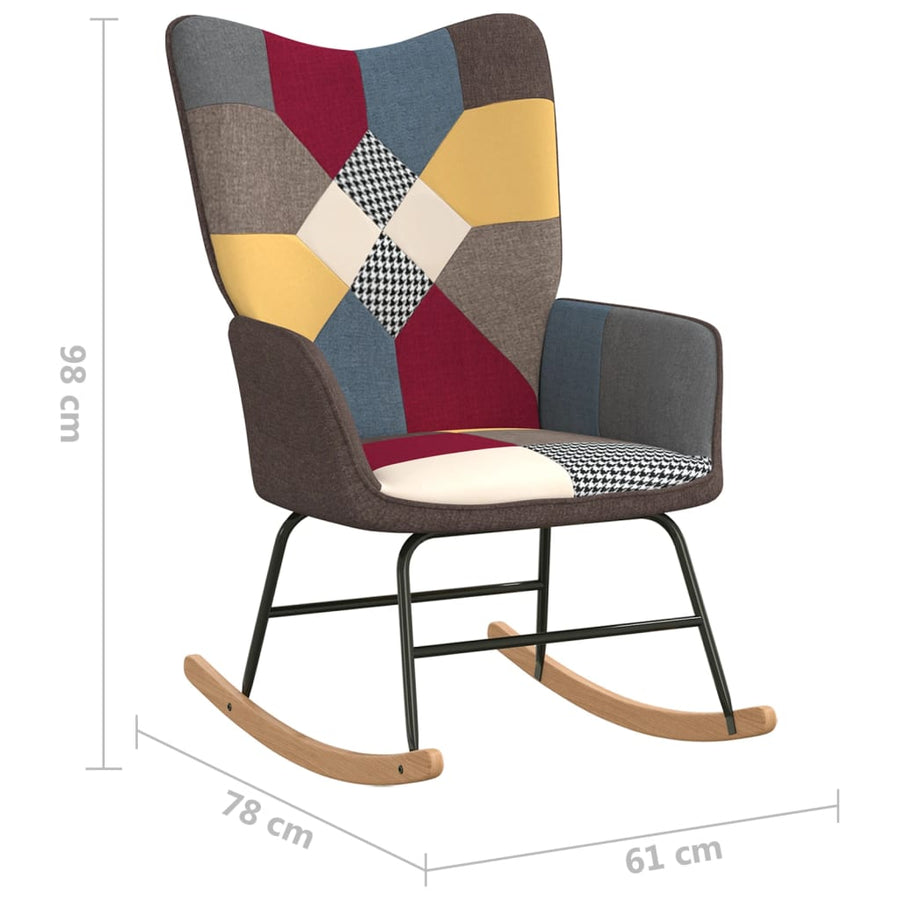Schommelstoel Met Voetenbank Patchwork Stof Grijs Met voetensteun