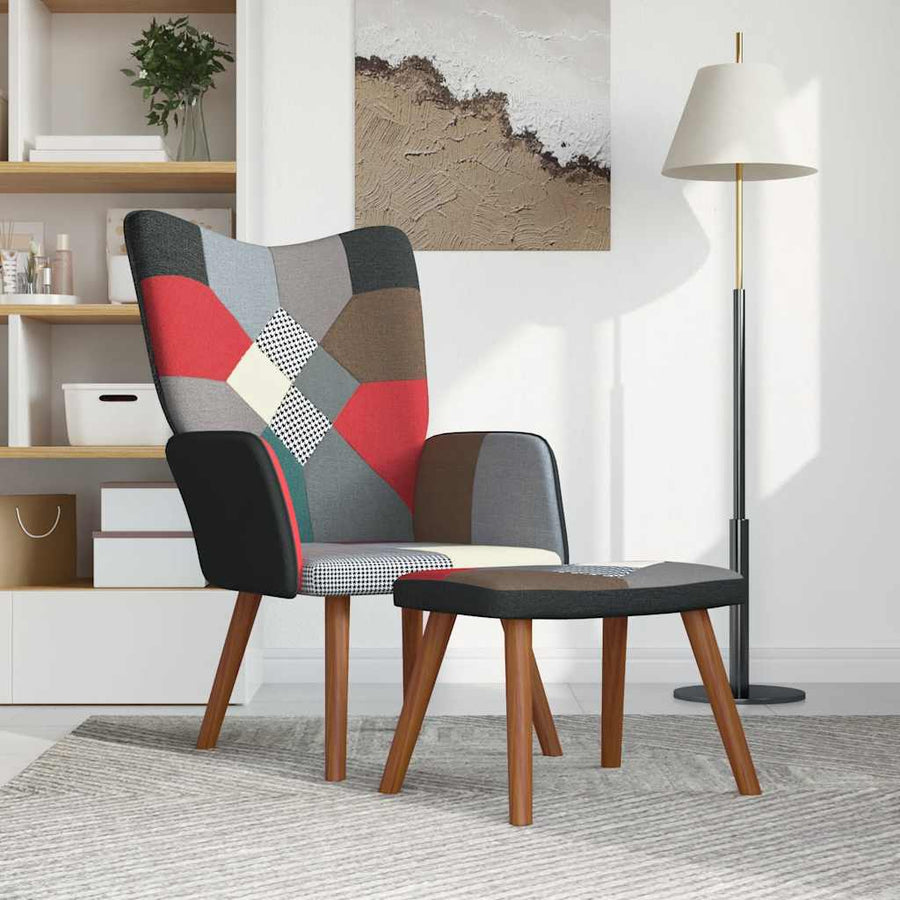 Relaxstoel Met Voetenbank Patchwork Stof 1