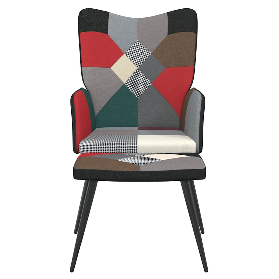Relaxstoel met voetenbank patchwork stof
