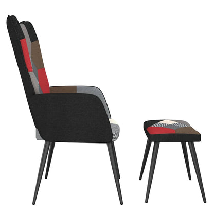 Relaxstoel met voetenbank patchwork stof