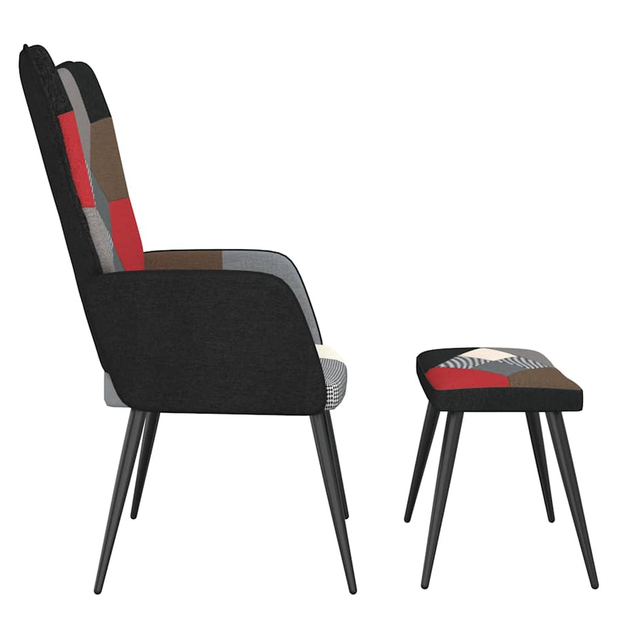 Relaxstoel met voetenbank patchwork stof