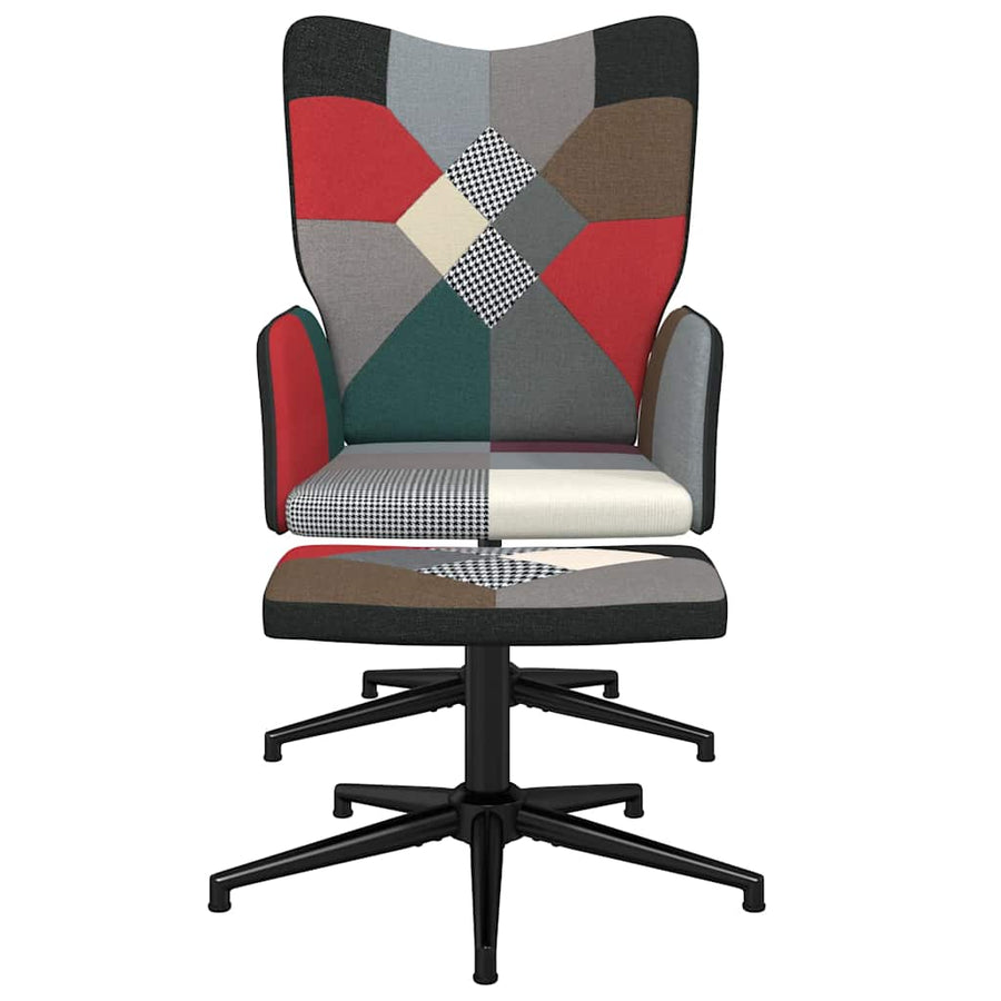 Relaxstoel met voetenbank patchwork stof