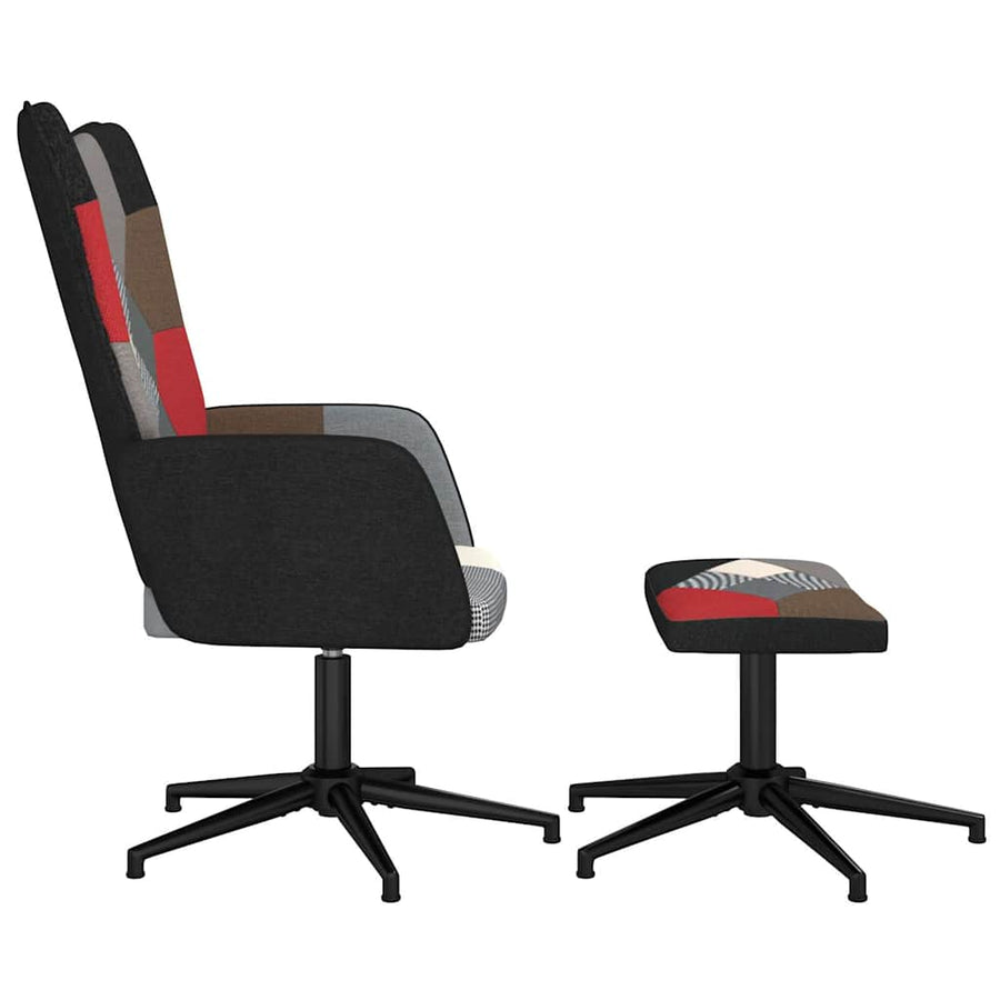 Relaxstoel met voetenbank patchwork stof