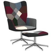 Relaxstoel met voetenbank patchwork stof zwart zilver
