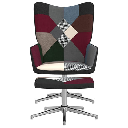Relaxstoel Met Voetenbank Patchwork Stof Zwart en zilver Met voetensteun