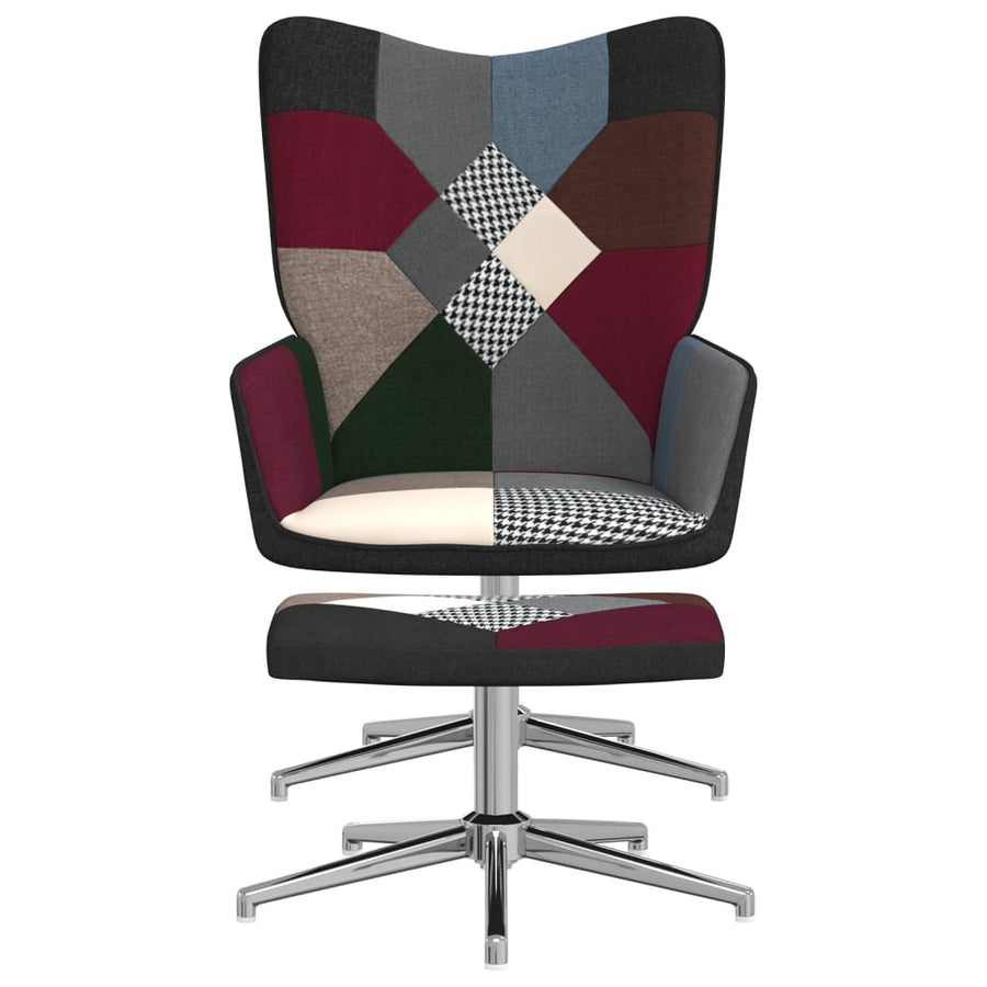 Relaxstoel Met Voetenbank Patchwork Stof Zwart en zilver Met voetensteun