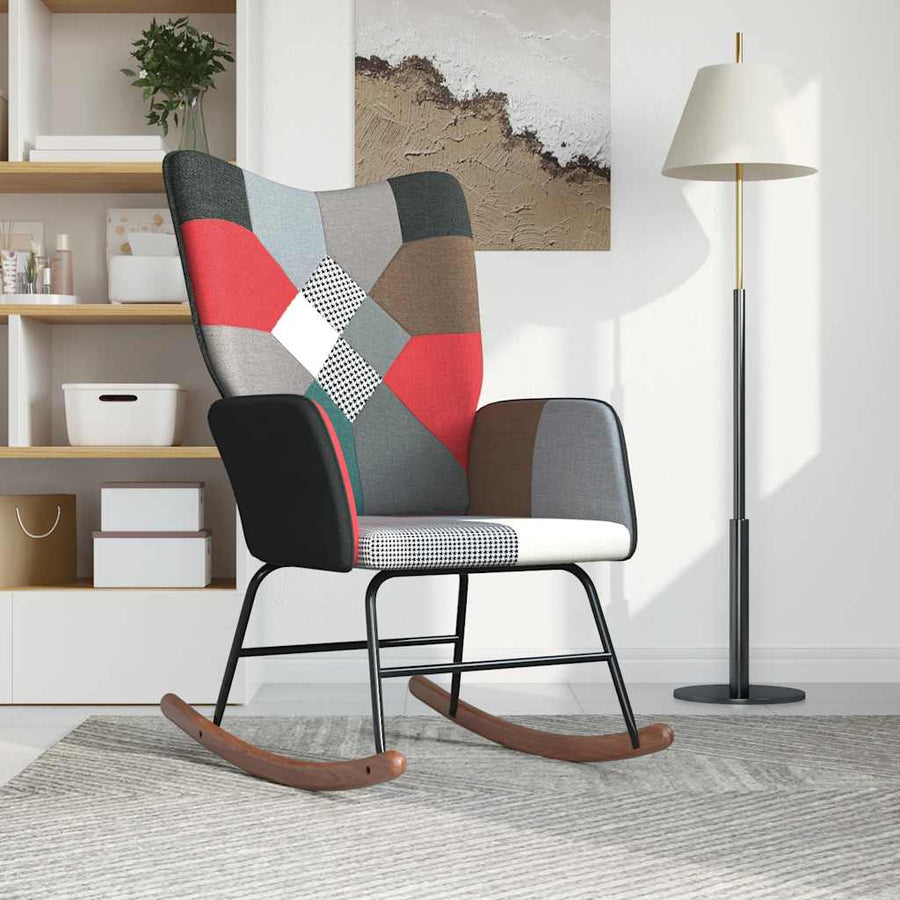 Schommelstoel Patchwork Stof 1 Zwart Zonder voetensteun