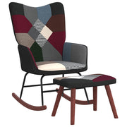Schommelstoel met voetenbank patchwork stof 61x78x98 cm