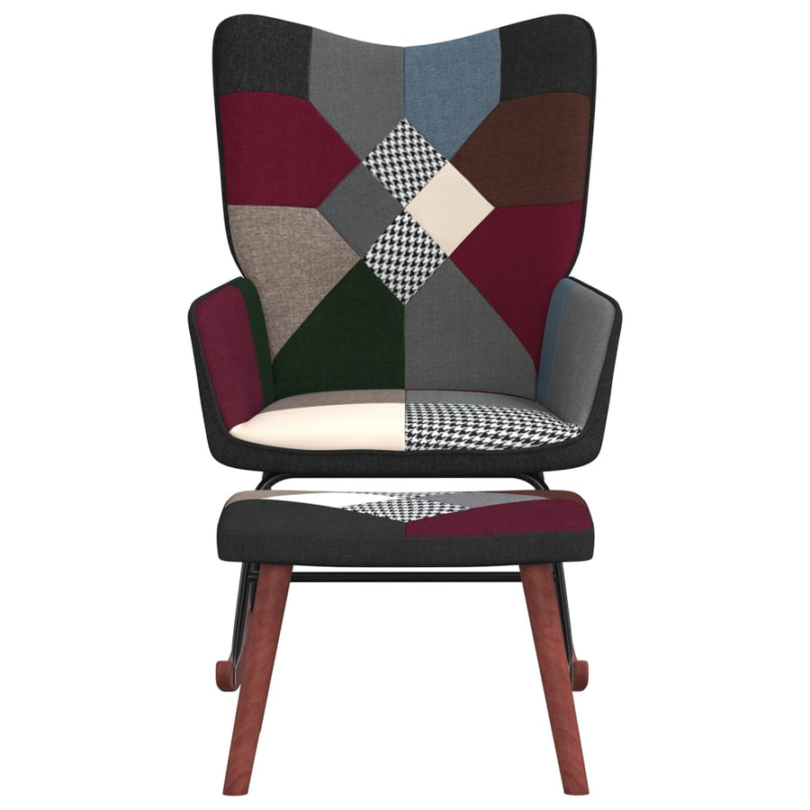 Schommelstoel Met Voetenbank Patchwork Stof Zwart Met voetensteun