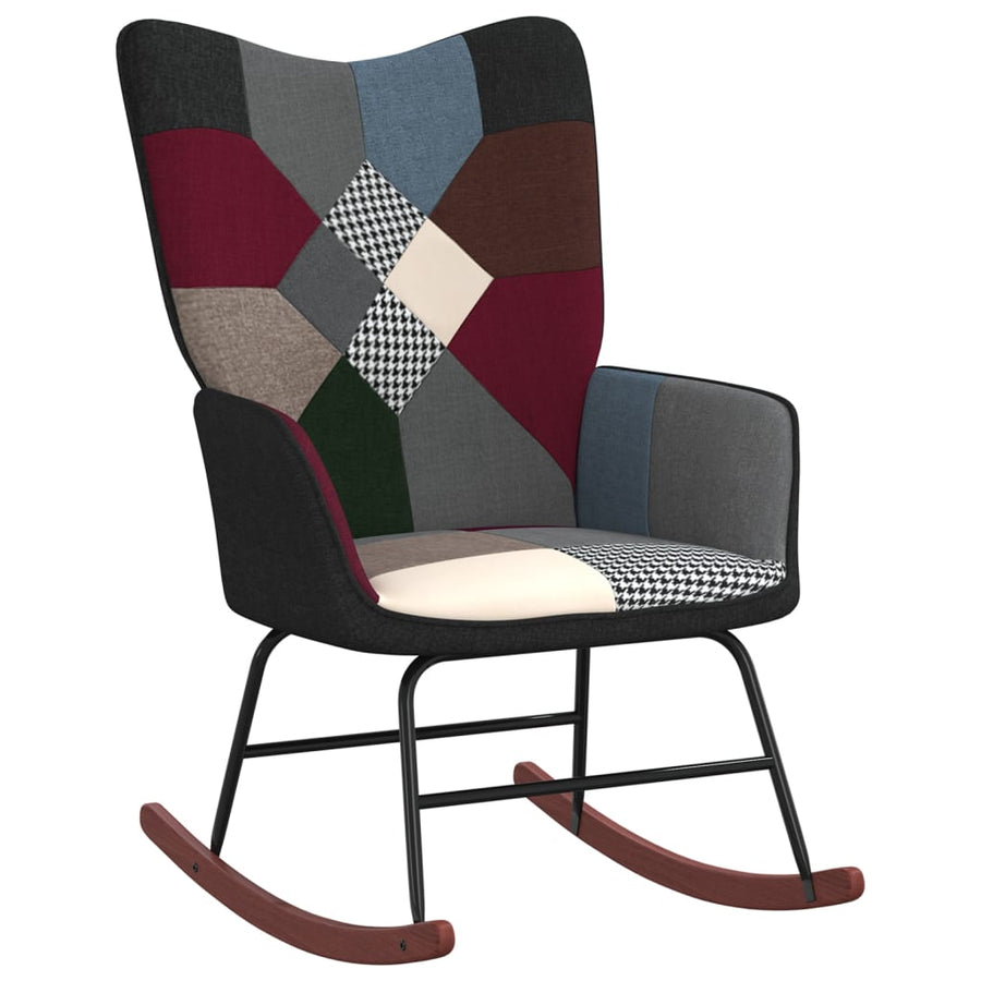 Schommelstoel Met Voetenbank Patchwork Stof Zwart Met voetensteun