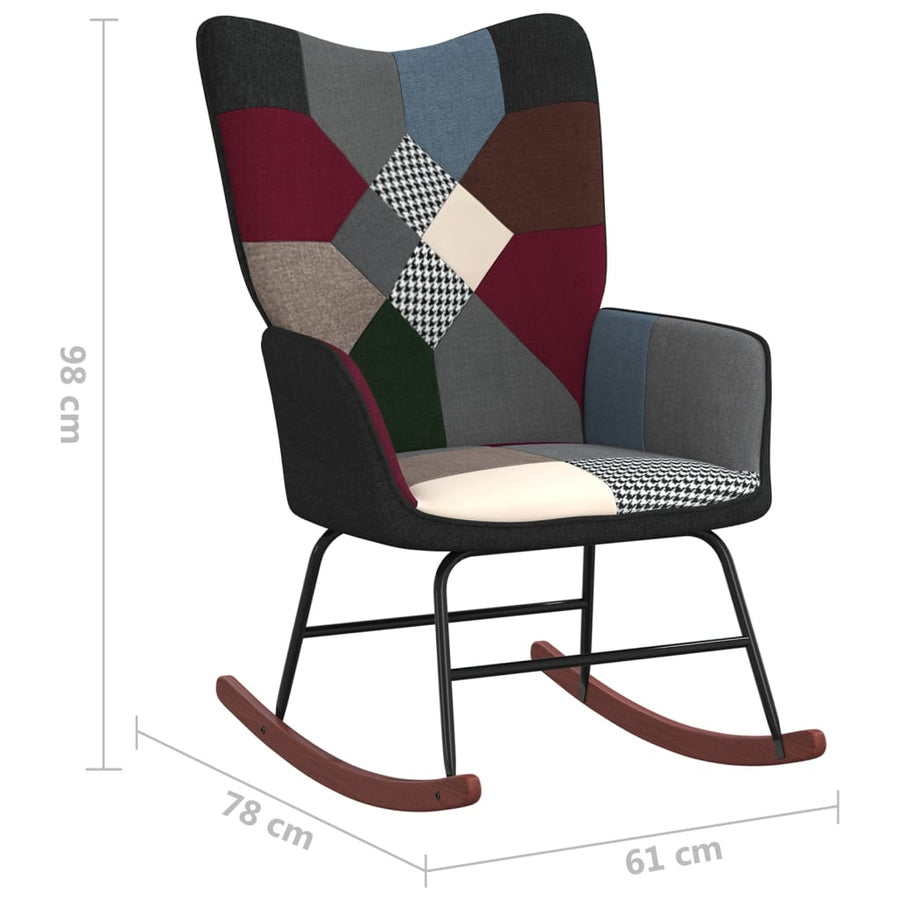 Schommelstoel Met Voetenbank Patchwork Stof Zwart Met voetensteun