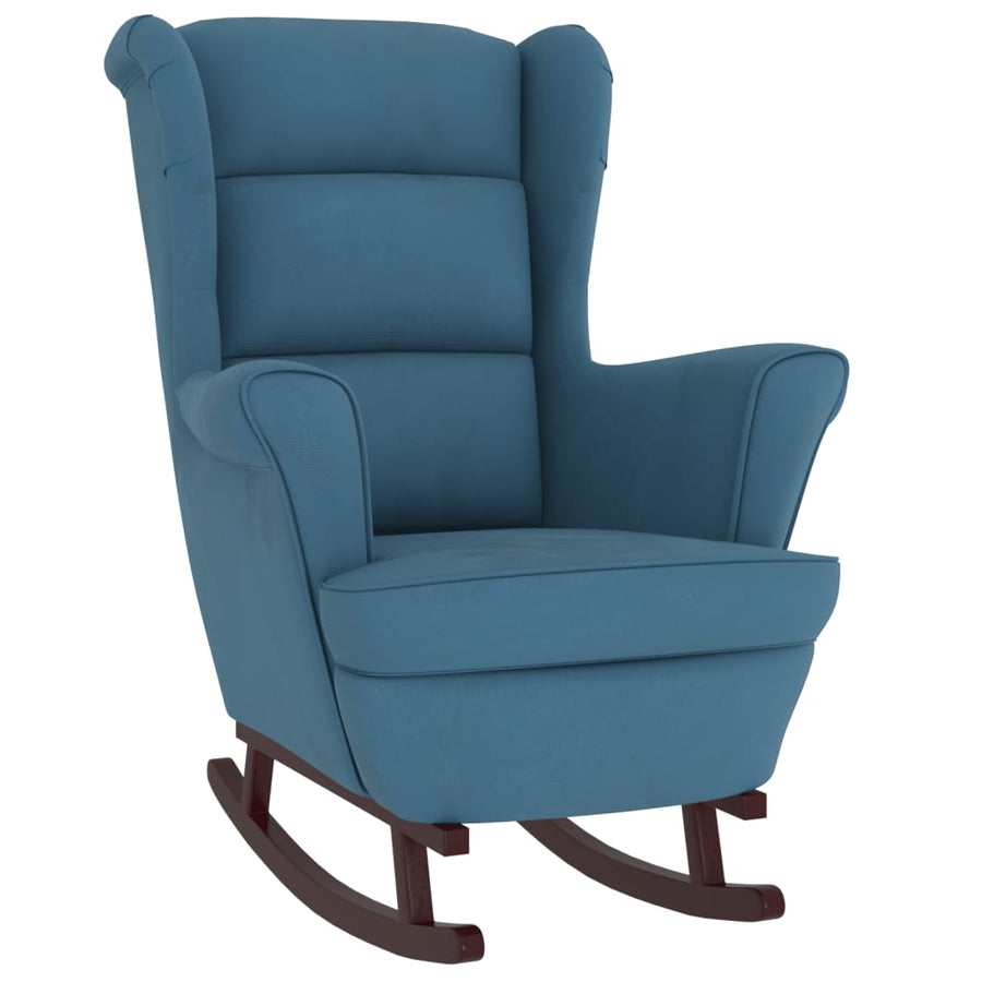 Schommelstoel Met Massief Rubberwood Poten Fluweel Blauw Zonder voetensteun