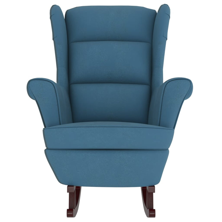 Schommelstoel Met Massief Rubberwood Poten Fluweel Blauw Zonder voetensteun