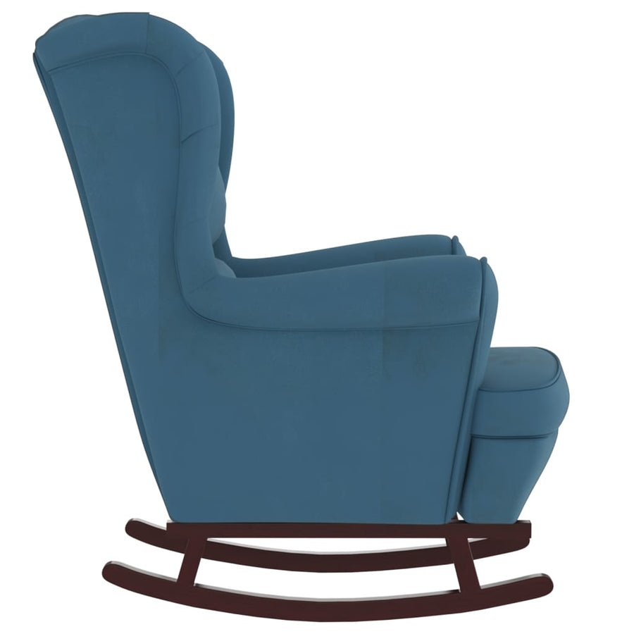 Schommelstoel Met Massief Rubberwood Poten Fluweel Blauw Zonder voetensteun