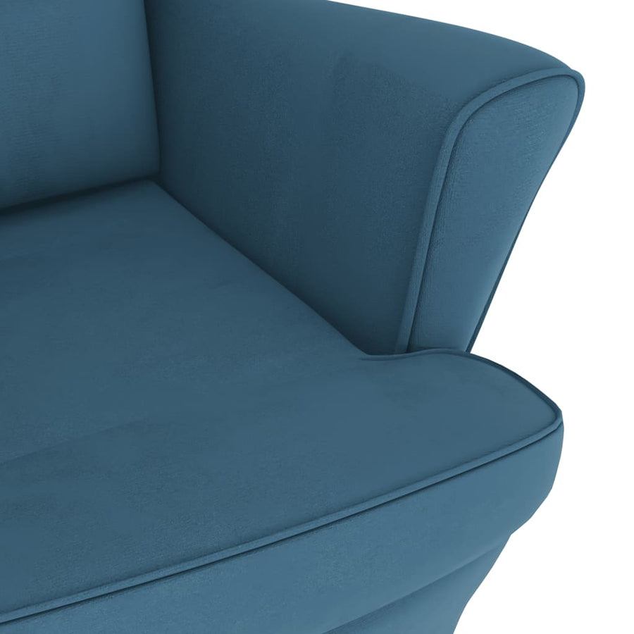 Schommelstoel Met Massief Rubberwood Poten Fluweel Blauw Zonder voetensteun