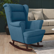 Schommelstoel fluweel massief hout blauw 78x93x97 cm