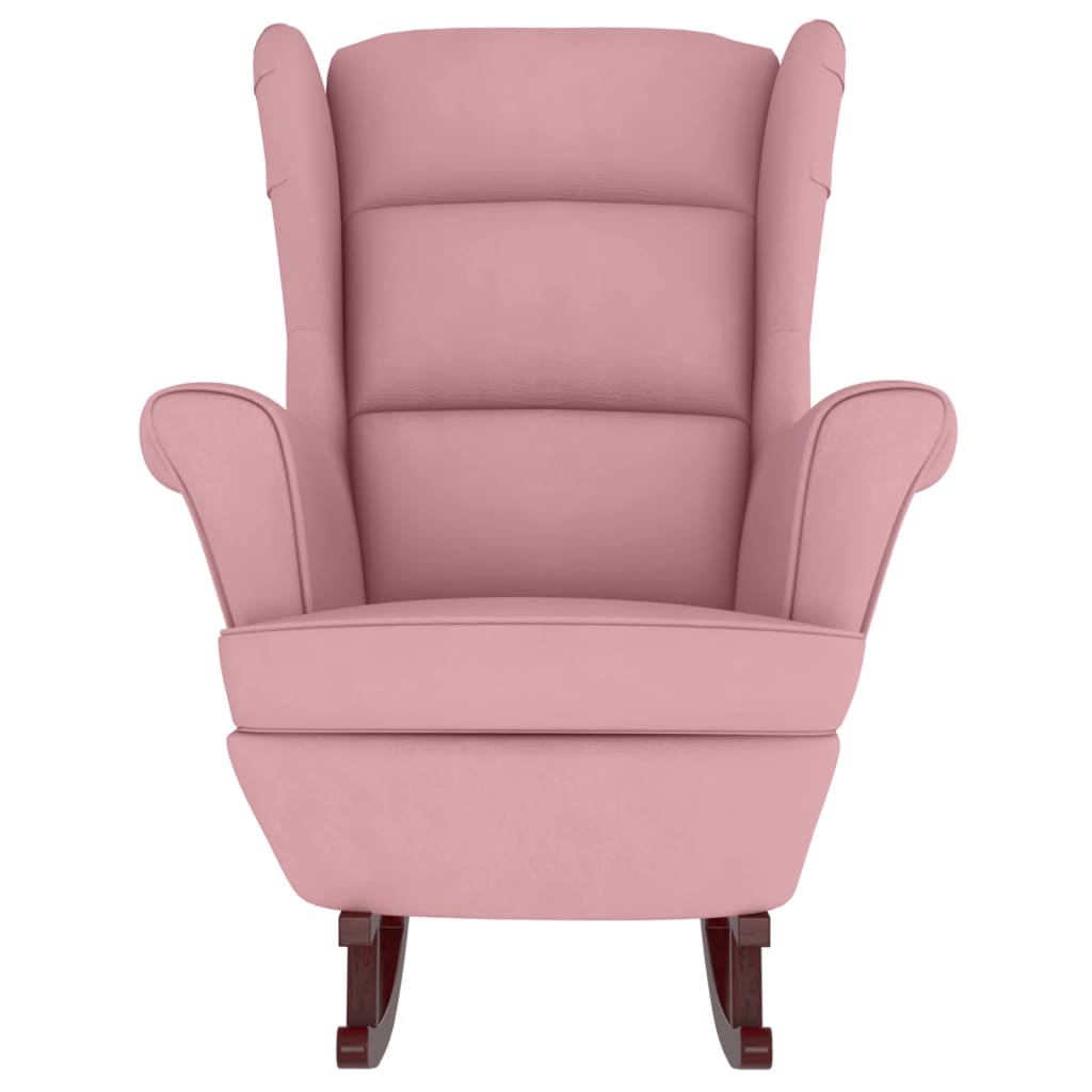 Schommelstoel Met Massief Rubberwood Poten Fluweel Roze Zonder voetensteun