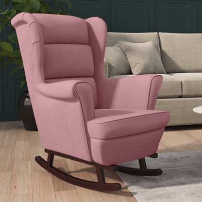 Schommelstoel Met Massief Rubberwood Poten Fluweel Roze Zonder voetensteun