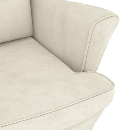 Schommelstoel met massief rubberwood poten fluweel crèmekleurig